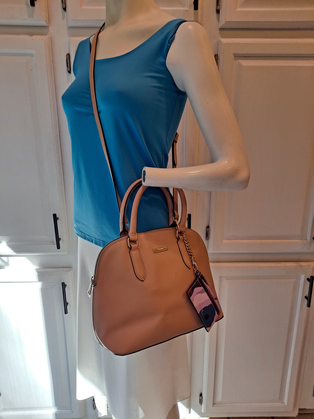 Trina Turk Tan Saffiano PVC Dome Satchel Crossbody W/Cardholder - Picture 16 of 16